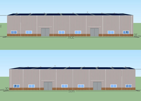 60m * 30m Prefabrik Çelik Yapı Atölyesi Endüstriyel Çerçeve Binası
