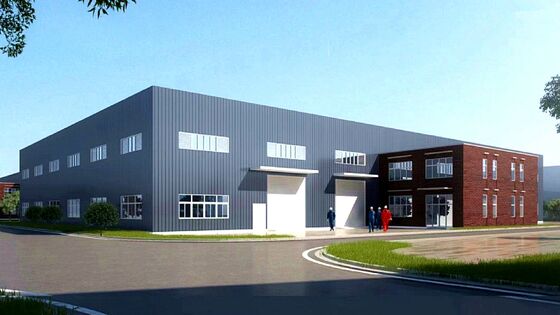 Çeşitli sektörlerdeki modüler bina çözümleri için tasarlanmış eğimli çatı prefabrik çelik yapısı, zemin güvertesini ve betonu içeren